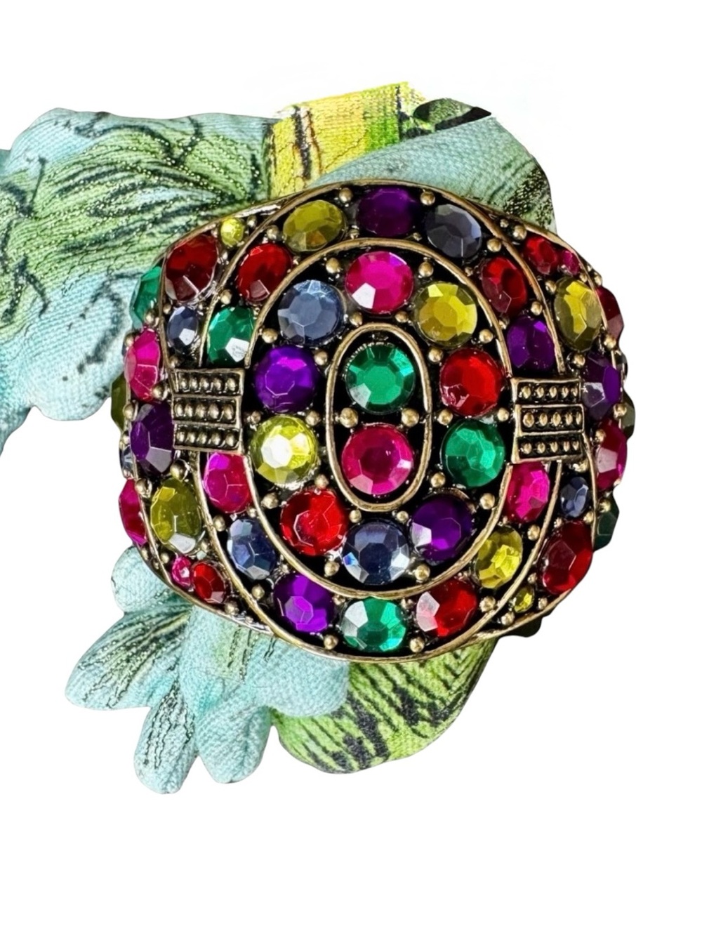 Chunky Bracelet Multicolor Rhinestone Colorful Hinged Cuff Gold Wide Bracelet